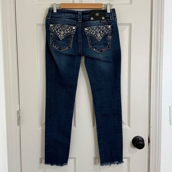 Miss Me Jeans Womens 27 Blue Signature Skinny Embellishment Rhinestone Y2K Boho - Picture 1 of 14